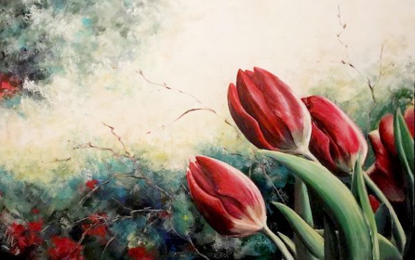 bloemen schilderijen acryl